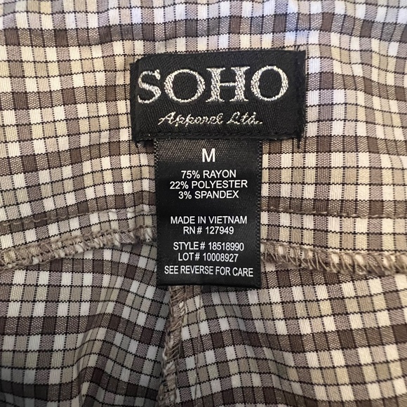 Soho Apparel Ltd. Brown Plaid Pull On pant, Stretch comfy fit, Size Medium - Picture 8 of 9